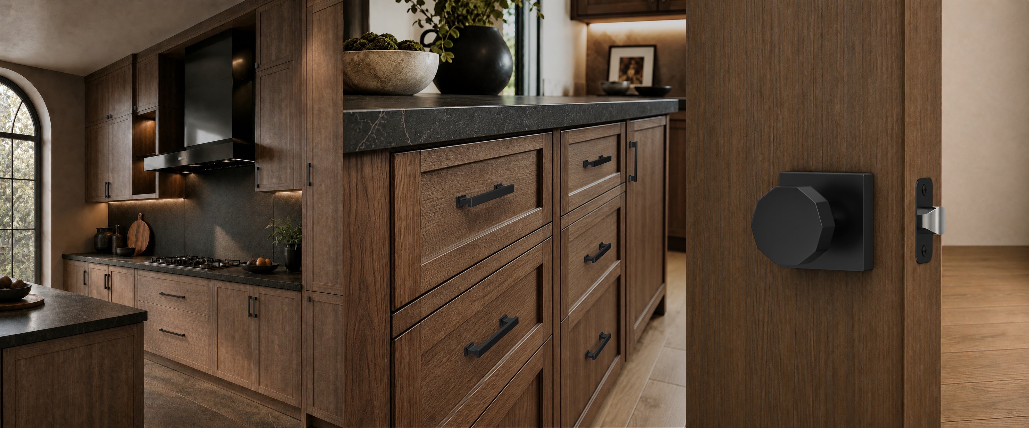 Amerdeco hardware in a warm interior