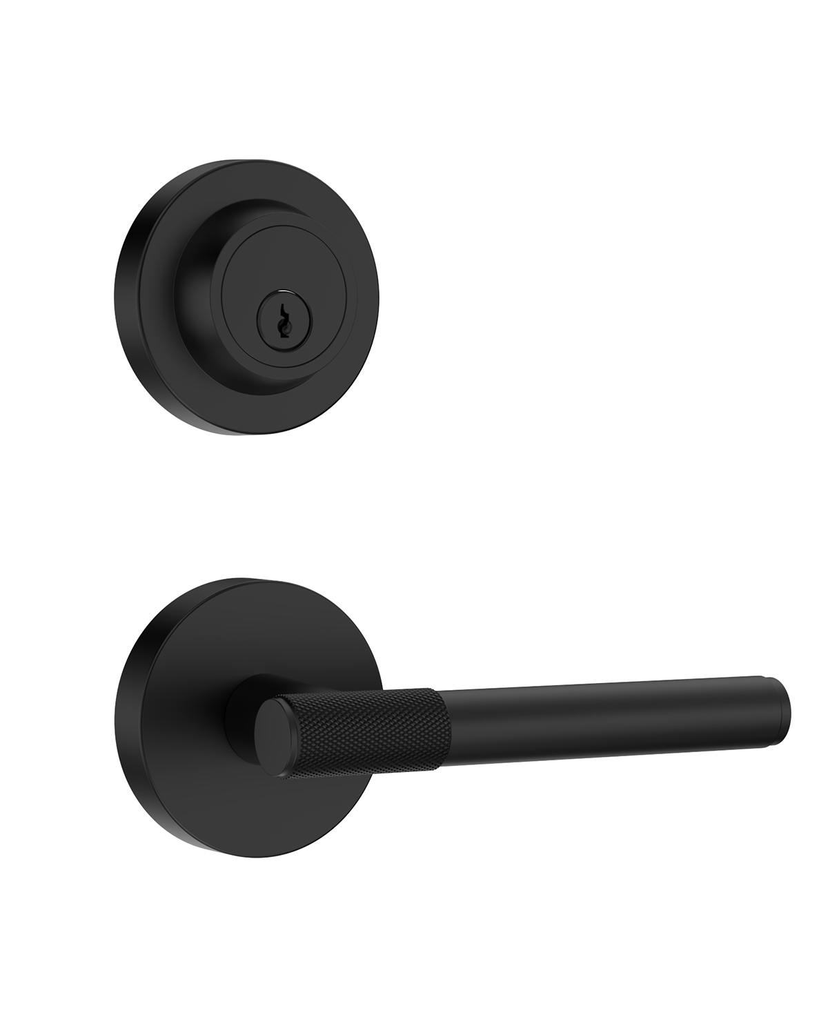 Z002-123A Matte Black Front Door Lock Set with Deadbolt – Rich Minimalist Knurled Entry Lever Combo