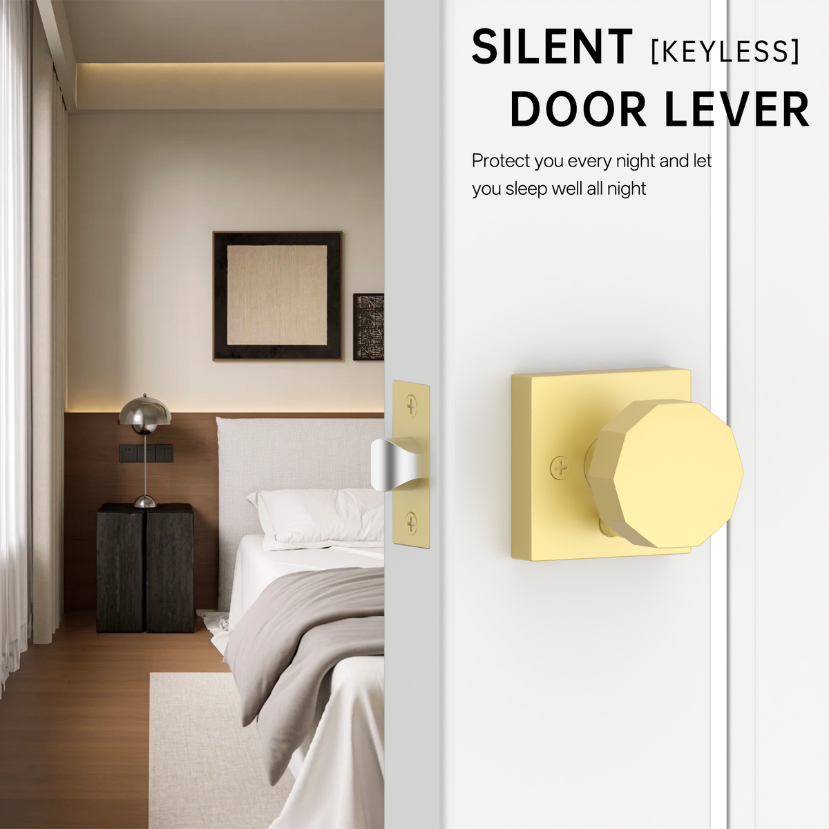 ZR01-101Z Matte Black Door Knobs, Warm Minimalism Octagonal Square Rosette | Privacy