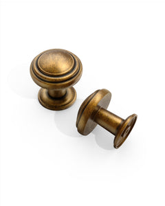 DESIGN1128 Mushroom Knobs for Rustic Shaker Cabinets | 1.3" Diameter, Antique Brass