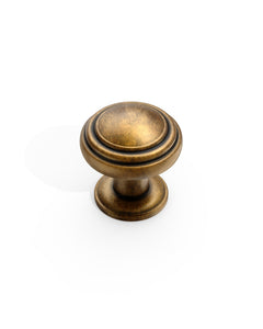 DESIGN1128 Mushroom Knobs for Rustic Shaker Cabinets | 1.3" Diameter, Antique Brass
