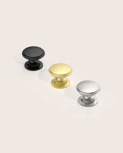 DESIGN1192 Brushed Gold Button Knobs for White & Navy Blue Cabinets | 1.18" Wide