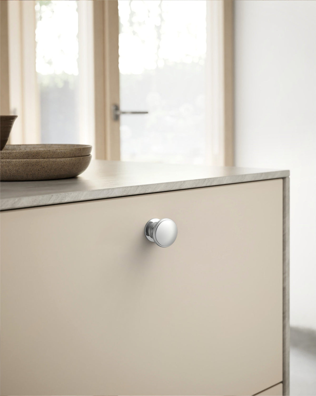 DESIGN1192 Brushed Gold Button Knobs for White & Navy Blue Cabinets | 1.18" Wide
