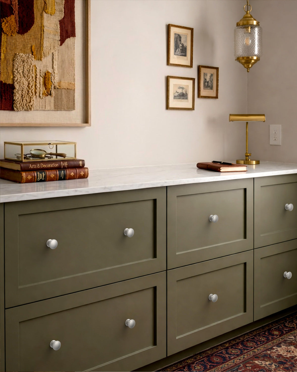 DESIGN1192 Brushed Gold Button Knobs for White & Navy Blue Cabinets | 1.18" Wide
