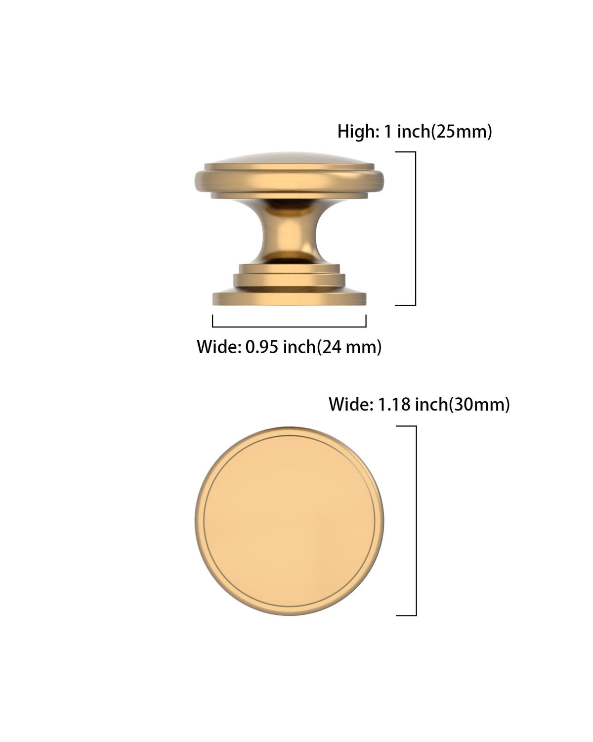 DESIGN1192 Brushed Gold Button Knobs for White & Navy Blue Cabinets | 1.18" Wide