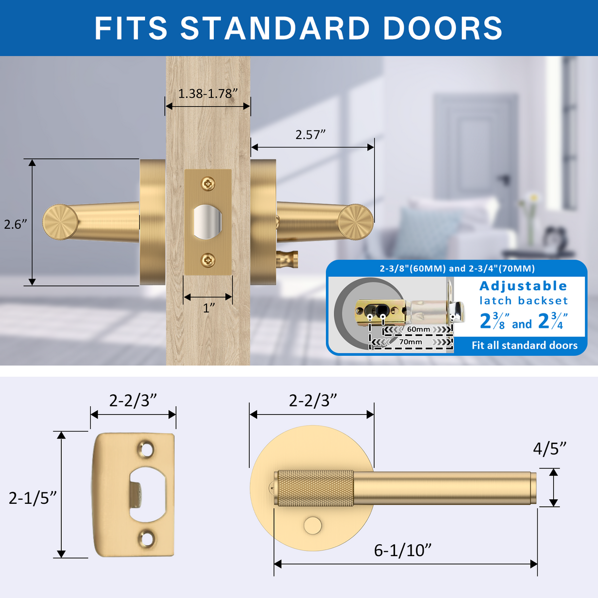 ZR02-123A Champagne Bronze Door Handle Knurled Lever Modern Style | Privacy, Passage, Dummy