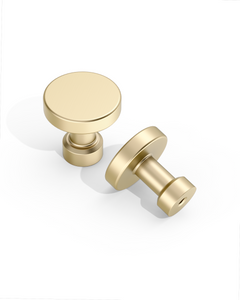 DESIGN1456 Solid Metal Modern Circular Knob for Kitchen & Bath | 1-1/6" , Brushed Brass