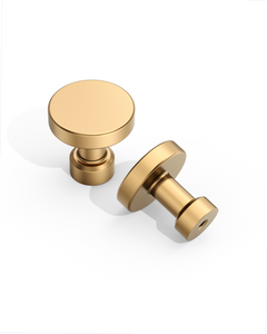 DESIGN1456 Solid Metal Modern Circular Knob for Kitchen & Bath | 1-1/6" , Brushed Brass