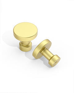 DESIGN1456 Solid Metal Modern Circular Knob for Kitchen & Bath | 1-1/6" , Brushed Brass