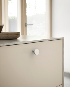 DESIGN1456 Solid Metal Modern Circular Knob for Kitchen & Bath | 1-1/6" , Brushed Brass