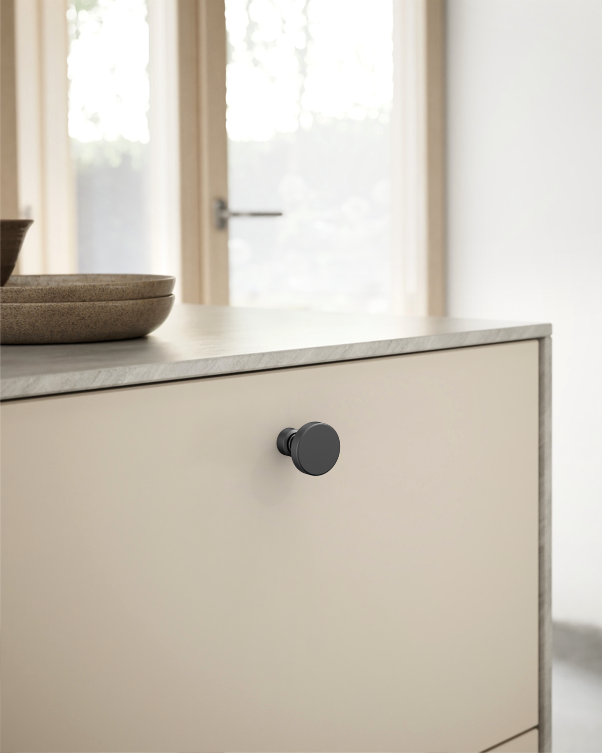 DESIGN1456 Solid Metal Modern Circular Knob for Kitchen & Bath | 1-1/6" , Brushed Brass