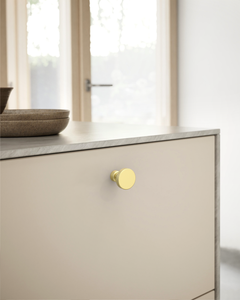 DESIGN1456 Solid Metal Modern Circular Knob for Kitchen & Bath | 1-1/6" , Brushed Brass