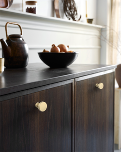 DESIGN1456 Solid Metal Modern Circular Knob for Kitchen & Bath | 1-1/6" , Brushed Brass