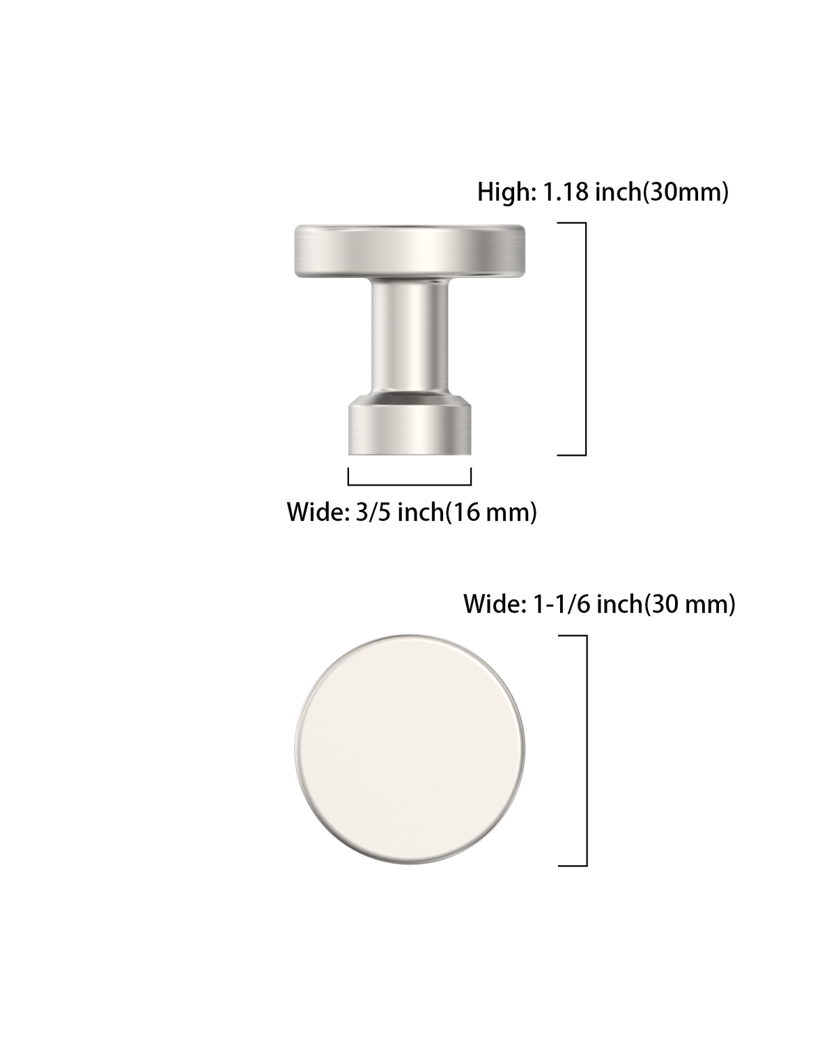 DESIGN1456 Solid Metal Modern Circular Knob for Kitchen & Bath | 1-1/6" , Brushed Brass