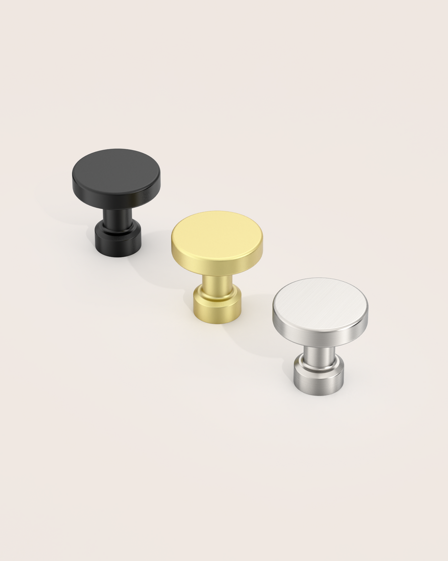 DESIGN1456 Solid Metal Modern Circular Knob for Kitchen & Bath | 1-1/6" , Brushed Brass