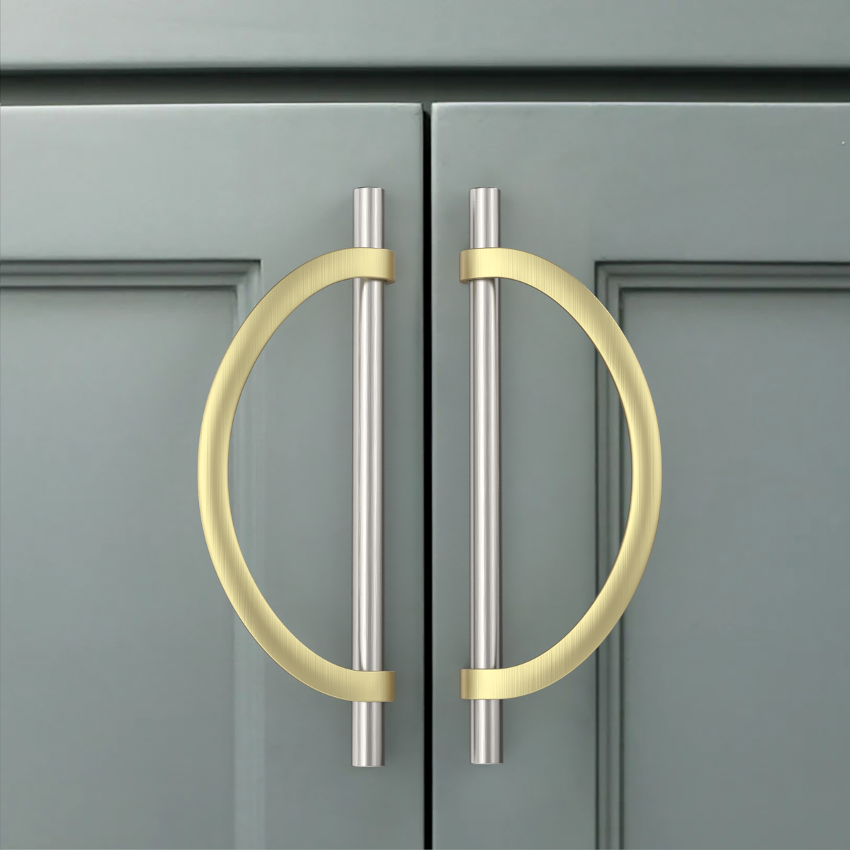 DESIGN3955 Geometric Contemporary Cabinet Pulls | Half Moon Two Tone Drawer Handles