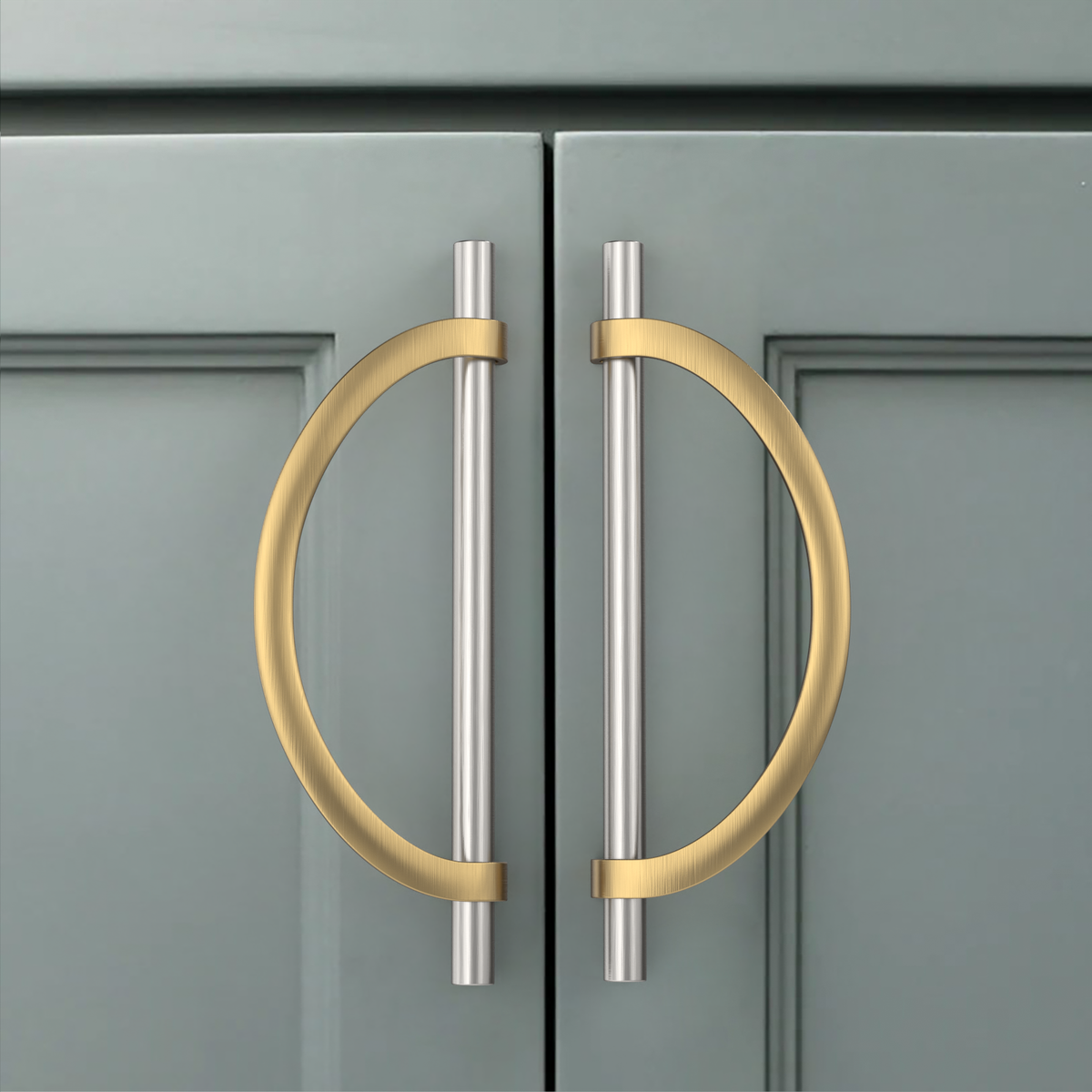 DESIGN3955 Geometric Contemporary Cabinet Pulls | Half Moon Two Tone Drawer Handles