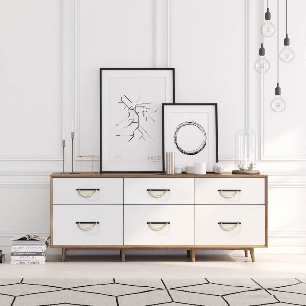 DESIGN3955 Geometric Contemporary Cabinet Pulls | Half Moon Two Tone Drawer Handles