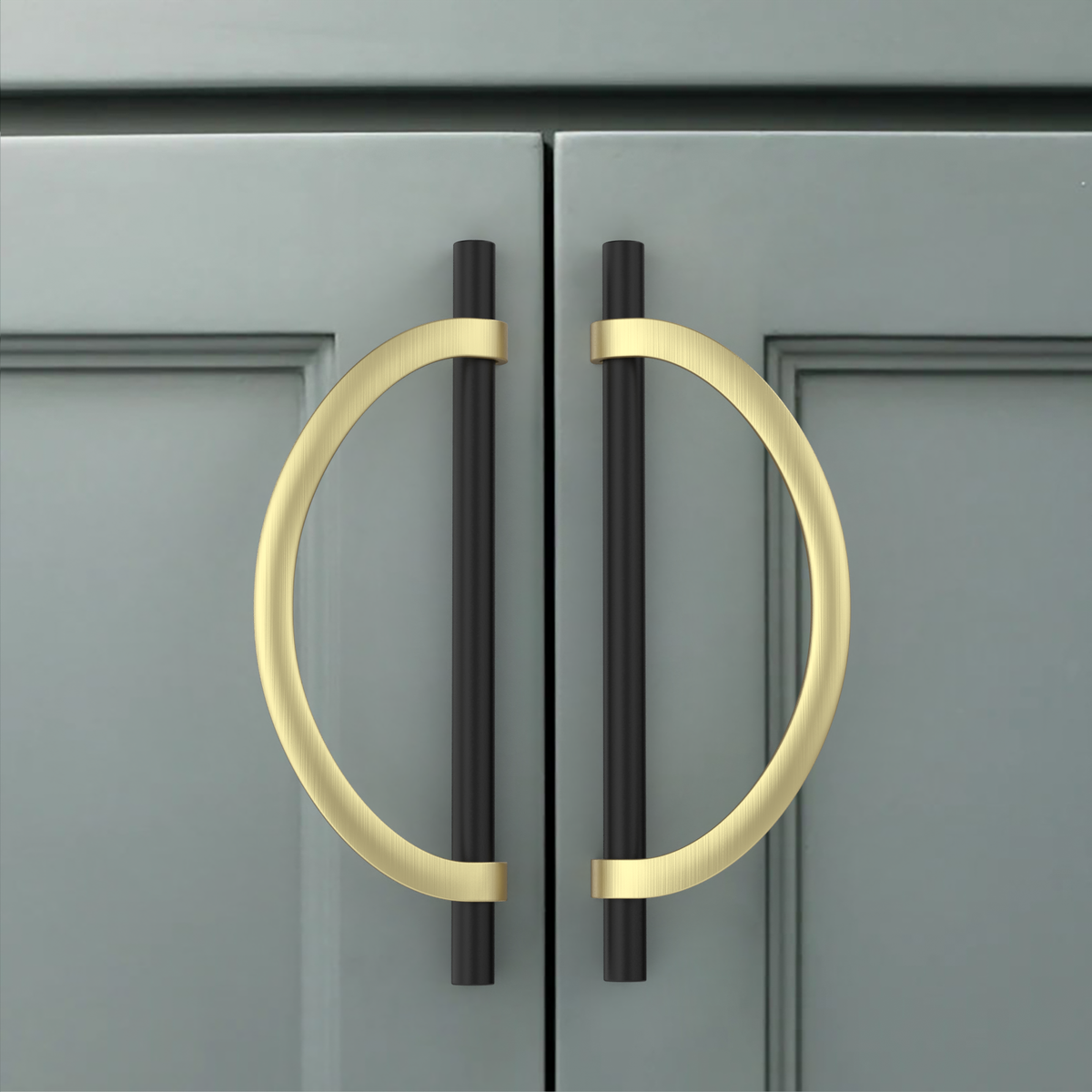 DESIGN3955 Geometric Contemporary Cabinet Pulls | Half Moon Two Tone Drawer Handles