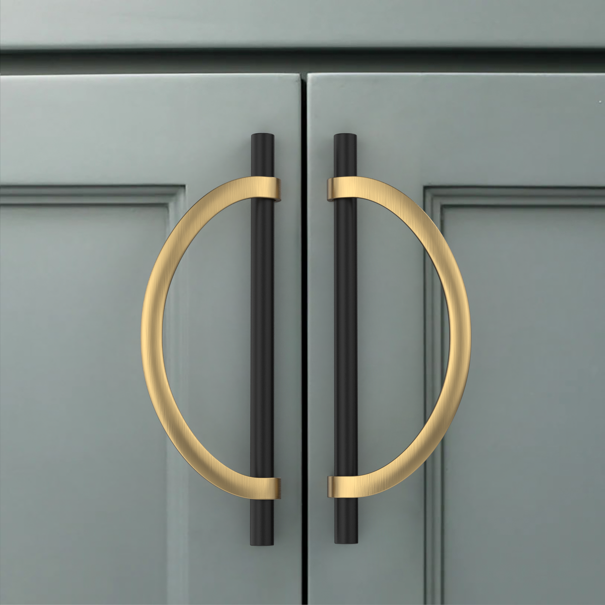 DESIGN3955 Geometric Contemporary Cabinet Pulls | Half Moon Two Tone Drawer Handles