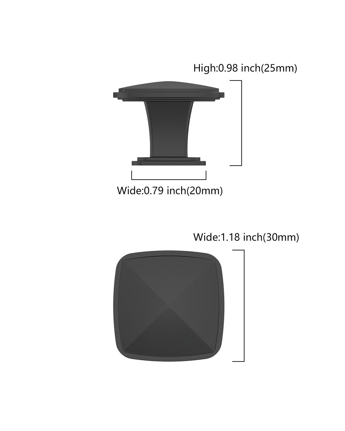 DESIGN1888 Solid Metal Pyramid Cushion Square Knob for Luxury Kitchens (Matte Black)
