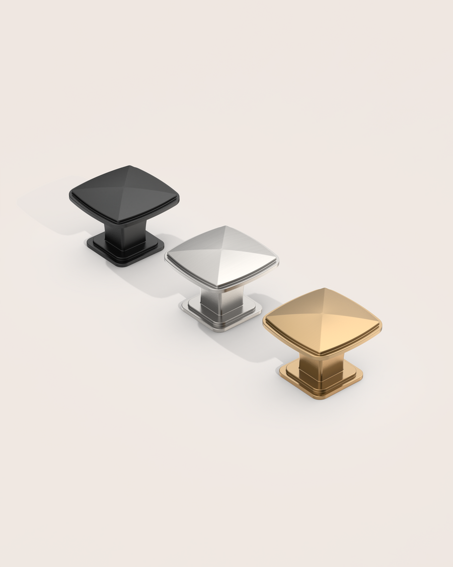 DESIGN1888 Solid Metal Pyramid Cushion Square Knob for Luxury Kitchens (Matte Black)