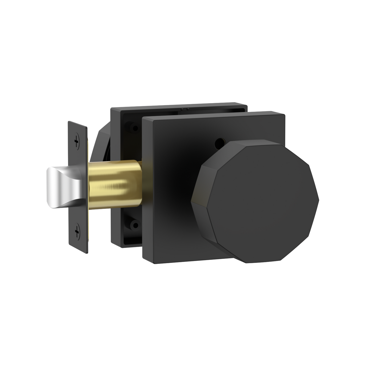 ZR01-101Z Matte Black Door Knobs, Warm Minimalism Octagonal Square Rosette | Privacy