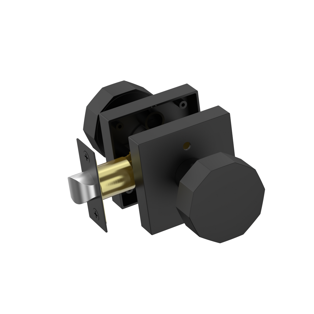 ZR01-101Z Matte Black Door Knobs, Warm Minimalism Octagonal Square Rosette | Privacy