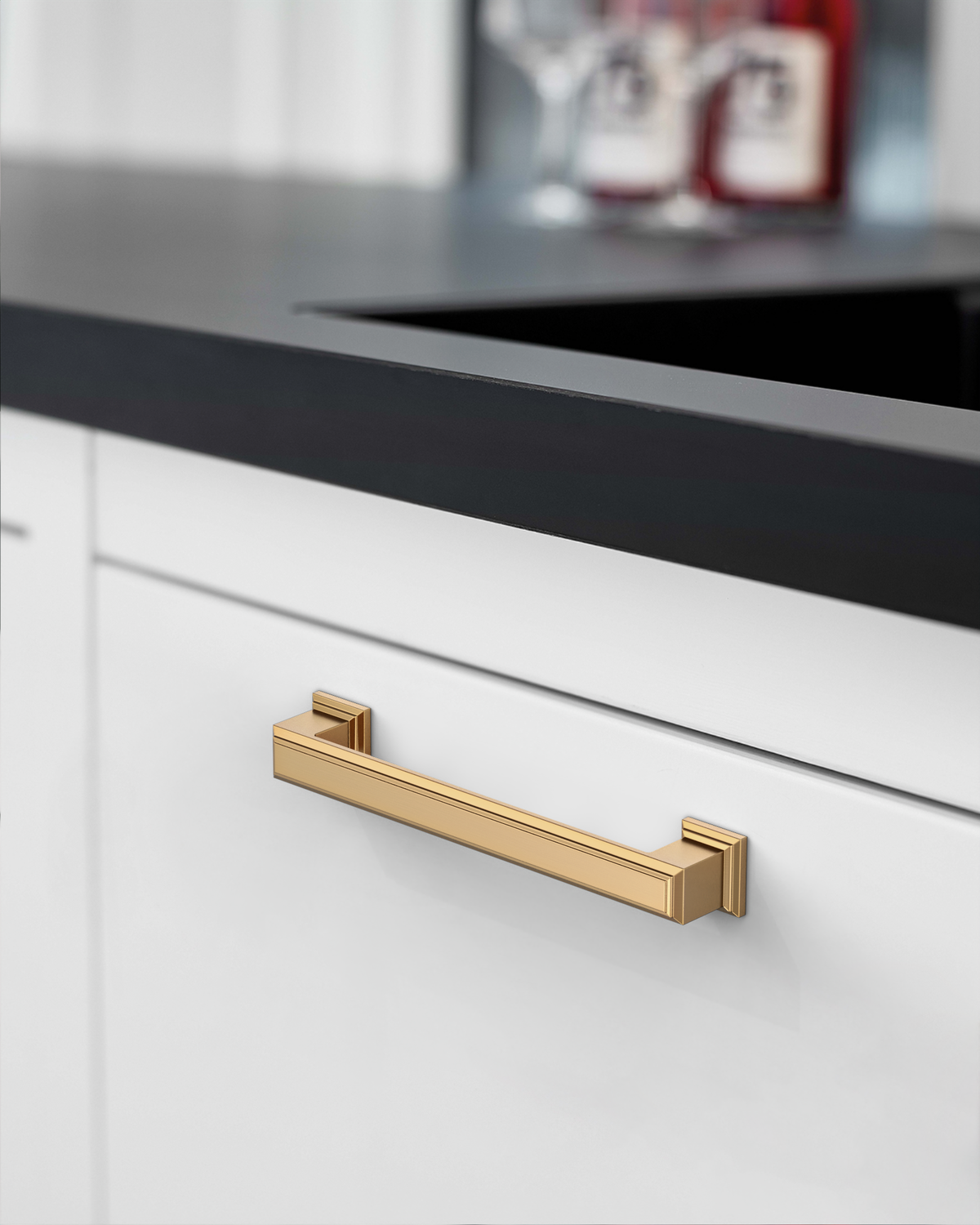 DESIGN2044 Heavy-Duty Transitional Handles for White Cabinets & Shaker Drawers | 3-3/4" Cabinet Pulls, Brushed Gold
