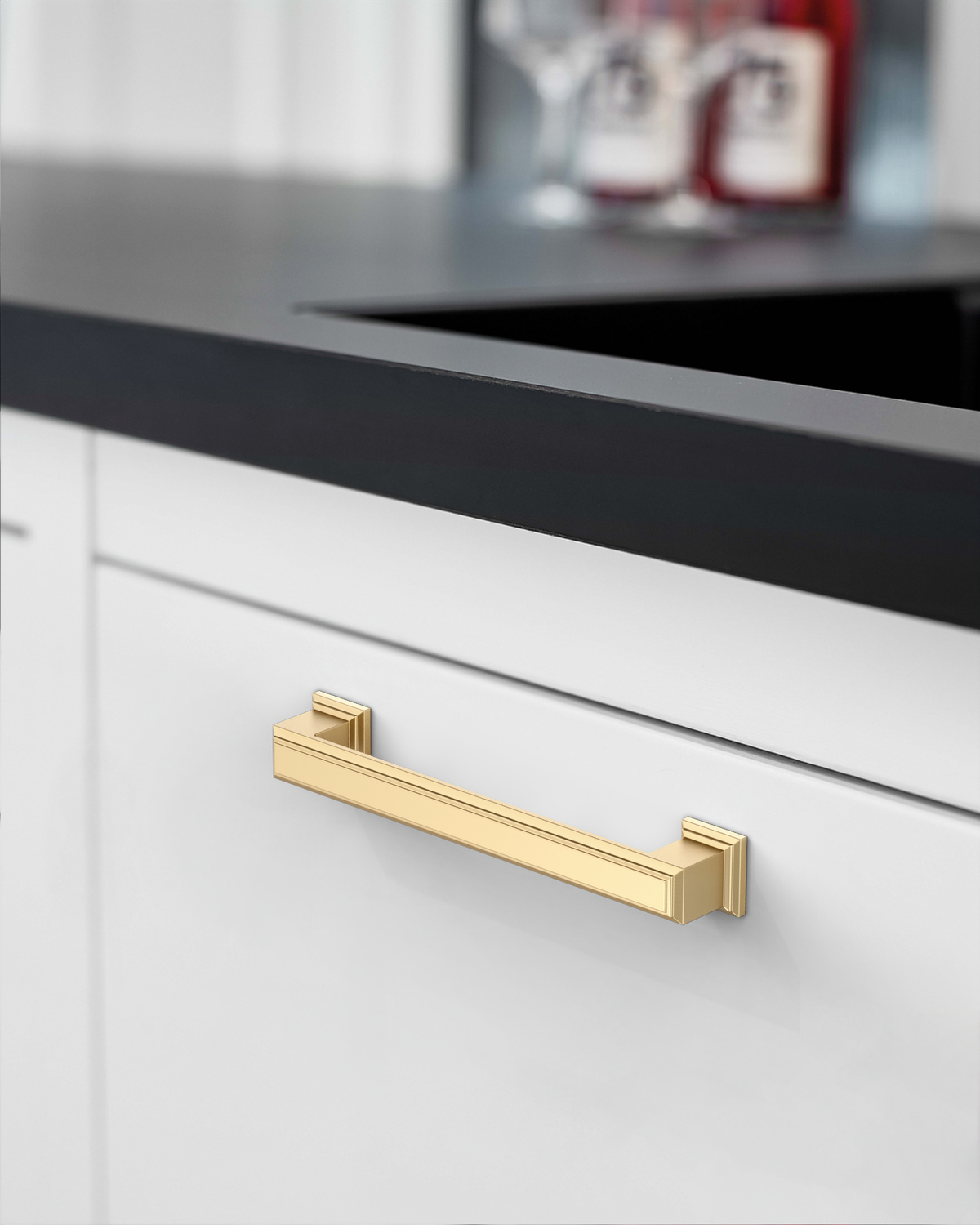 DESIGN2044 Heavy-Duty Transitional Handles for White Cabinets & Shaker Drawers | 3-3/4" Cabinet Pulls, Brushed Gold