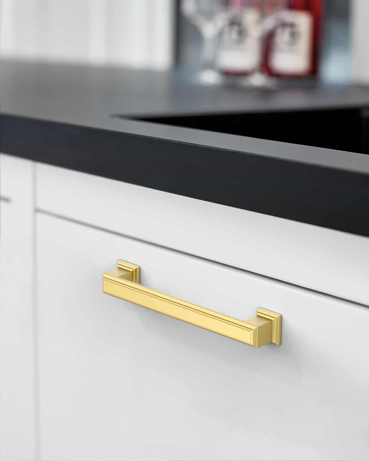 DESIGN2044 Heavy-Duty Transitional Handles for White Cabinets & Shaker Drawers | 3-3/4" Cabinet Pulls, Brushed Gold