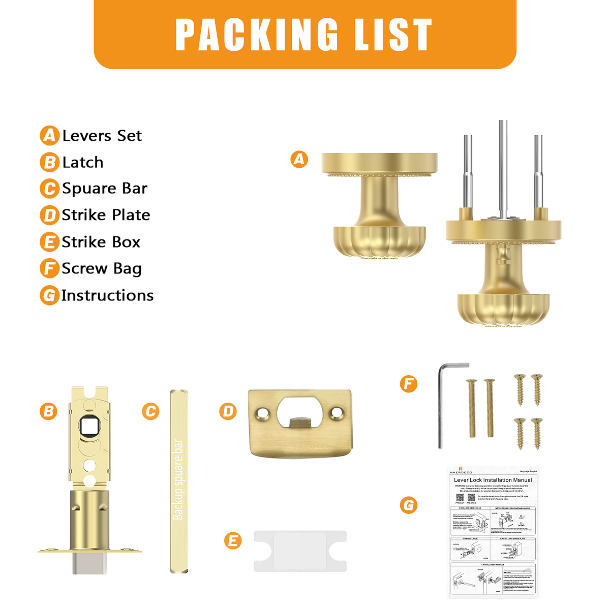 ZR12-211Z Brushed Gold Privacy Door Knobs – Solid Zinc Alloy Interior Knobs with Lock