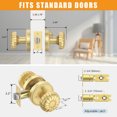 ZR12-211Z Brushed Gold Privacy Door Knobs – Solid Zinc Alloy Interior Knobs with Lock