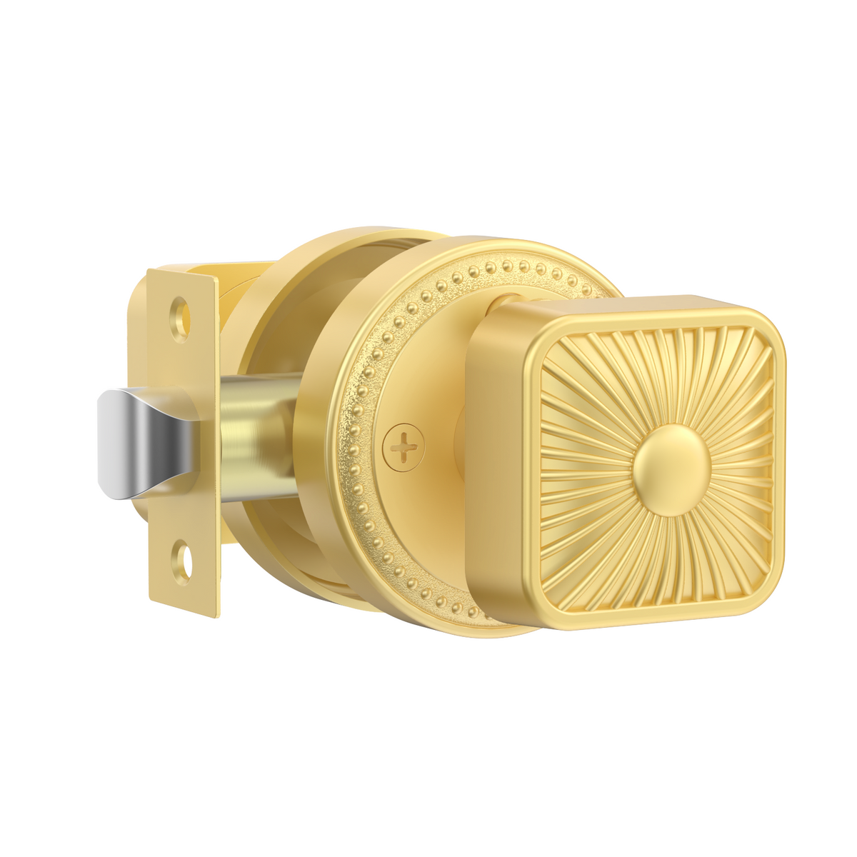 ZR12-212Z Brushed Gold Starburst Square Door Knobs with Beaded Rosette | Privacy Door Hardware