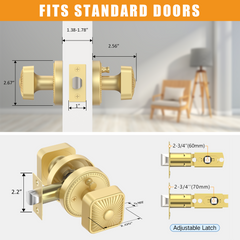 ZR12-212Z Brushed Gold Starburst Square Door Knobs with Beaded Rosette | Privacy Door Hardware