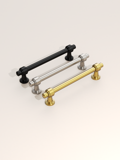 DESIGN2249 Brushed Gold Cabinet Pulls – Modern Heritage Stepped Base Handles for Kitchen Cabinets