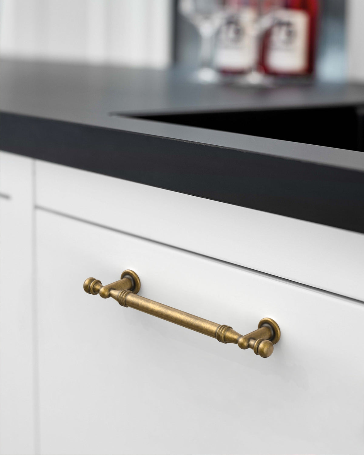 DESIGN2288 Antique Brass Cabinet Pulls | Modern Retro Ball-Top Handles for Kitchen Cabinets, 7.5"