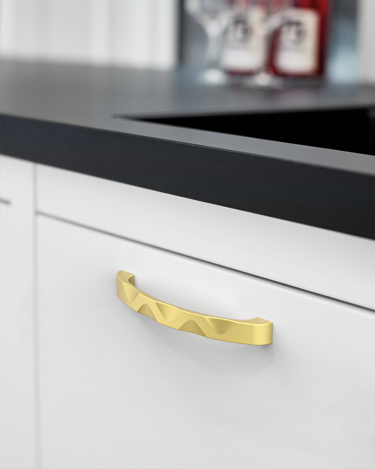 DESIGN2289 Matte Black Modern Wave Cabinet Handles - Heavy-Duty Sculptured Vanity Hardware (5" / 128mm)