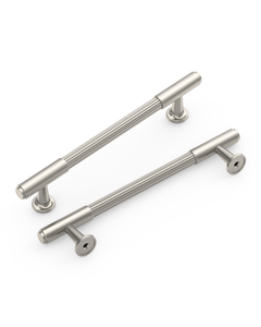DESIGN2304 Brushed Satin Nickel Cabinet Pulls | Modern Retro Reeded Bar Handles for Kitchen Drawers,  5"