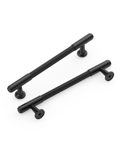 DESIGN2304 Brushed Satin Nickel Cabinet Pulls | Modern Retro Reeded Bar Handles for Kitchen Drawers,  5"