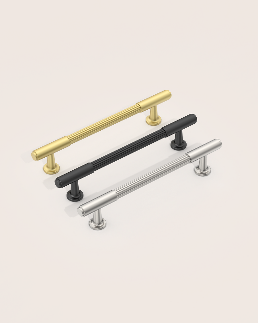 DESIGN2304 Brushed Satin Nickel Cabinet Pulls | Modern Retro Reeded Bar Handles for Kitchen Drawers,  5"