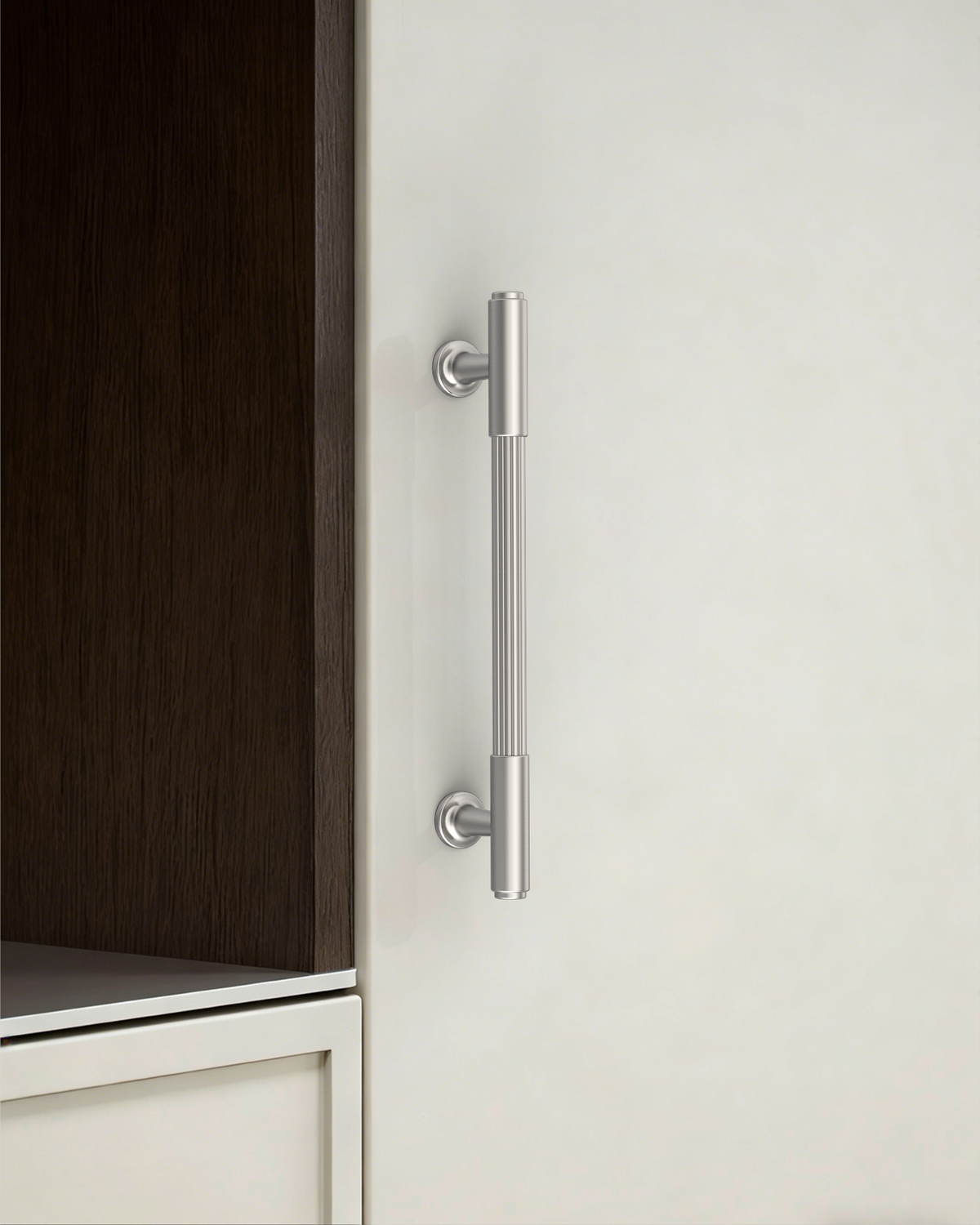 DESIGN2304 Brushed Satin Nickel Cabinet Pulls | Modern Retro Reeded Bar Handles for Kitchen Drawers,  5"