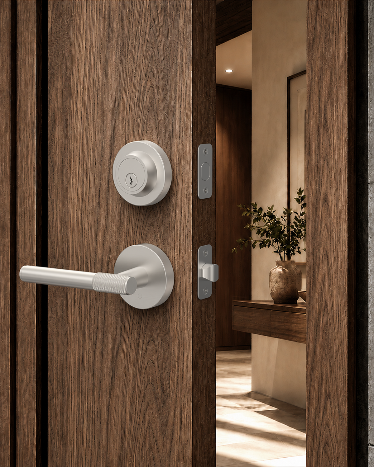 Z002-123A Matte Black Front Door Lock Set with Deadbolt – Rich Minimalist Knurled Entry Lever Combo