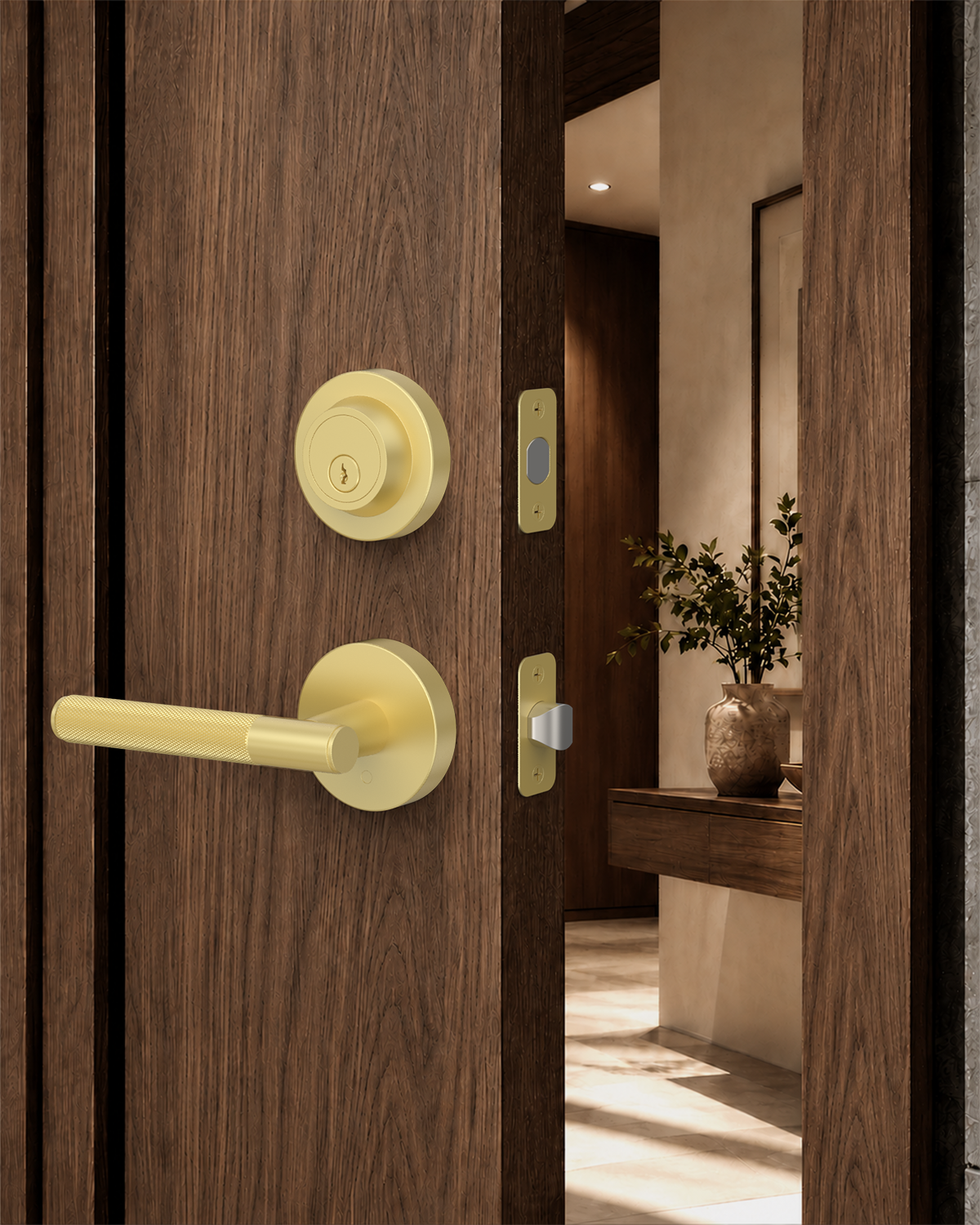 Z002-123A Matte Black Front Door Lock Set with Deadbolt – Rich Minimalist Knurled Entry Lever Combo