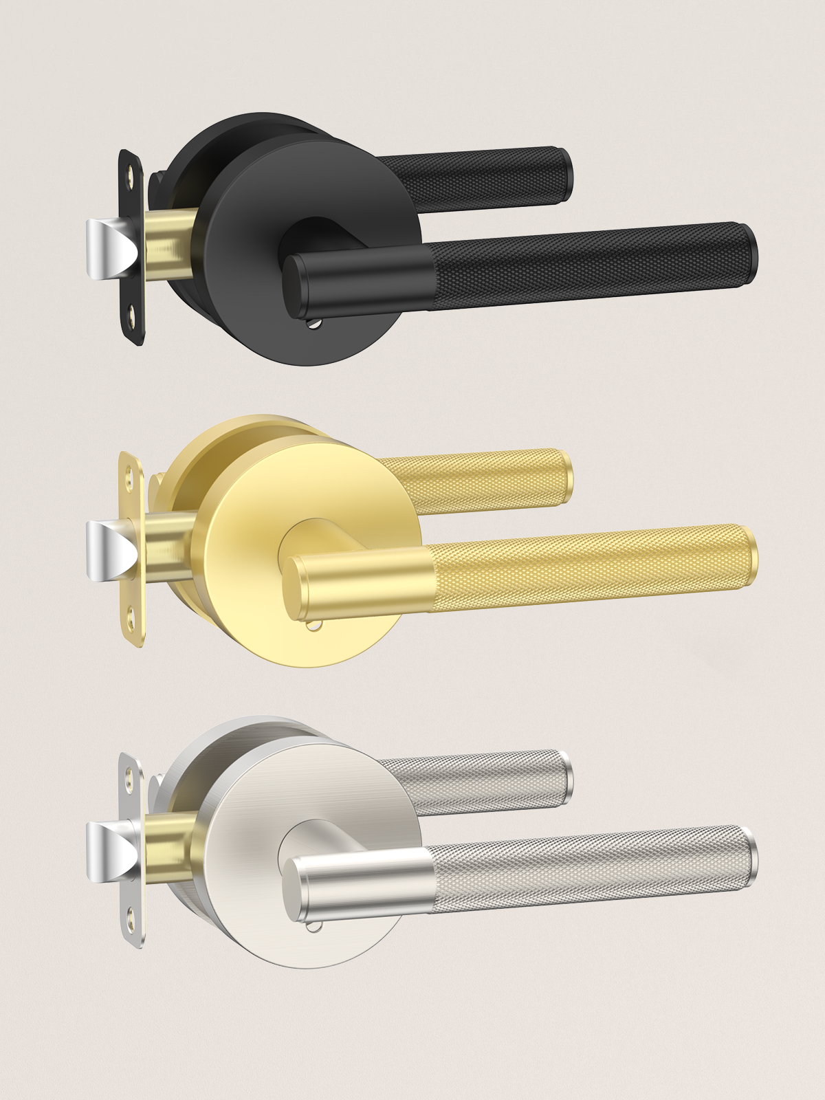 ZR02-124A Matte Black Door Handles | Modern Knurled Lever Door Locks (Privacy, Passage, Dummy)