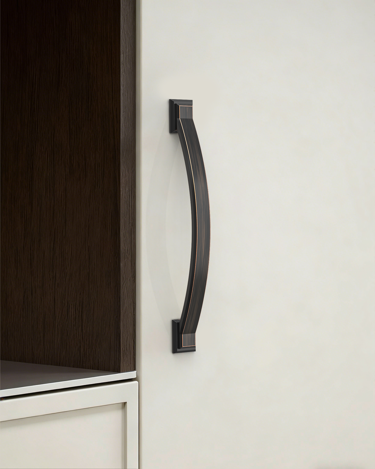 DESIGN3150 Transitional Brushed Gold Cabinet Pulls – Stepped Base Arched Handles for Kitchen Cabinets