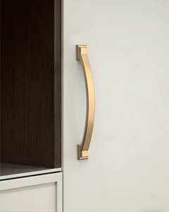 DESIGN3150 Transitional Brushed Gold Cabinet Pulls – Stepped Base Arched Handles for Kitchen Cabinets