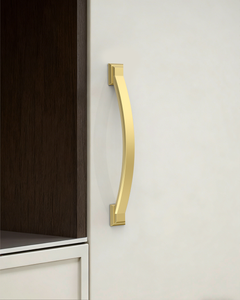 DESIGN3150 Transitional Brushed Gold Cabinet Pulls – Stepped Base Arched Handles for Kitchen Cabinets