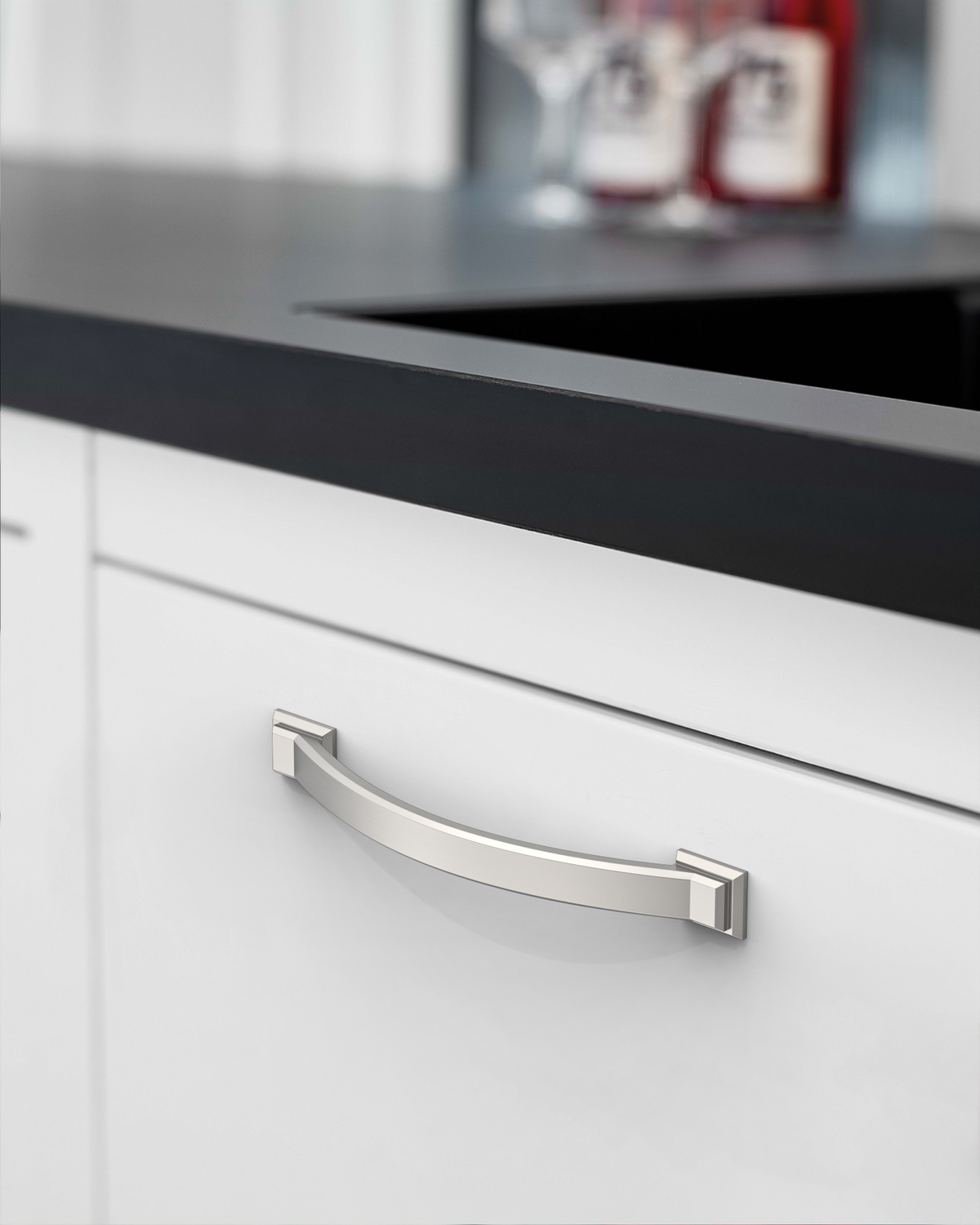 DESIGN3150 Transitional Brushed Gold Cabinet Pulls – Stepped Base Arched Handles for Kitchen Cabinets