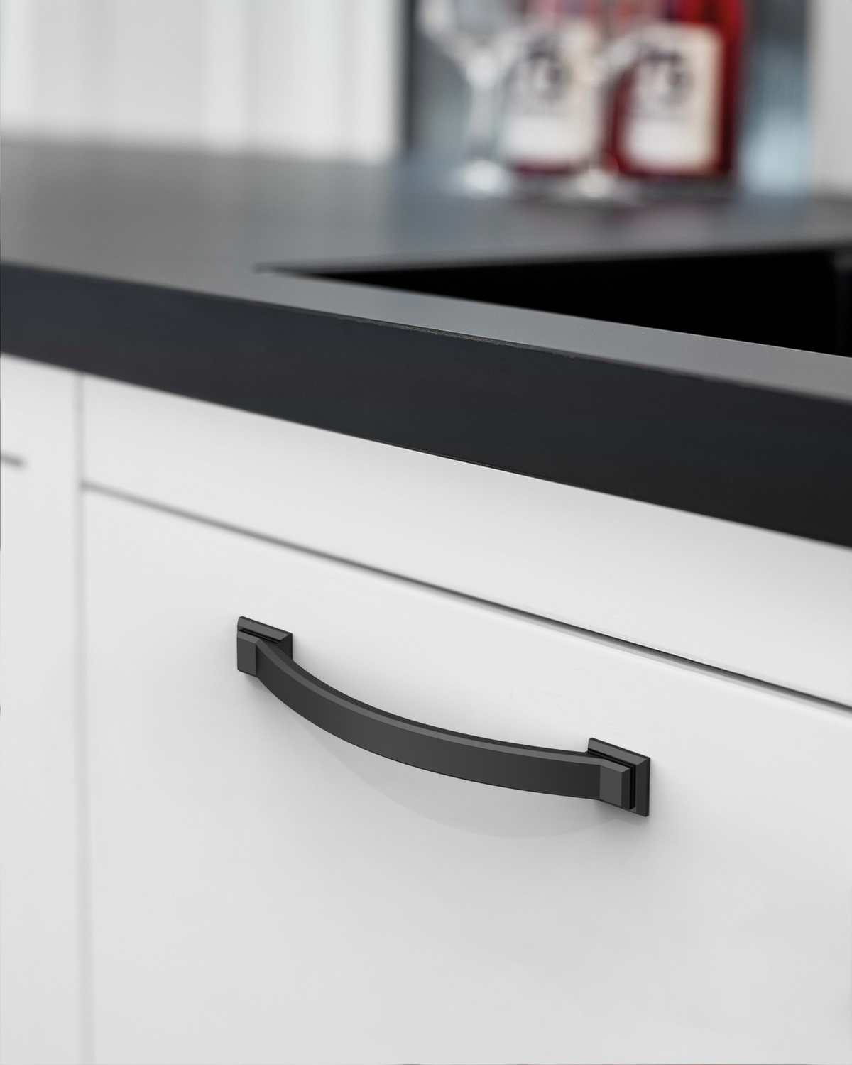 DESIGN3150 Transitional Brushed Gold Cabinet Pulls – Stepped Base Arched Handles for Kitchen Cabinets